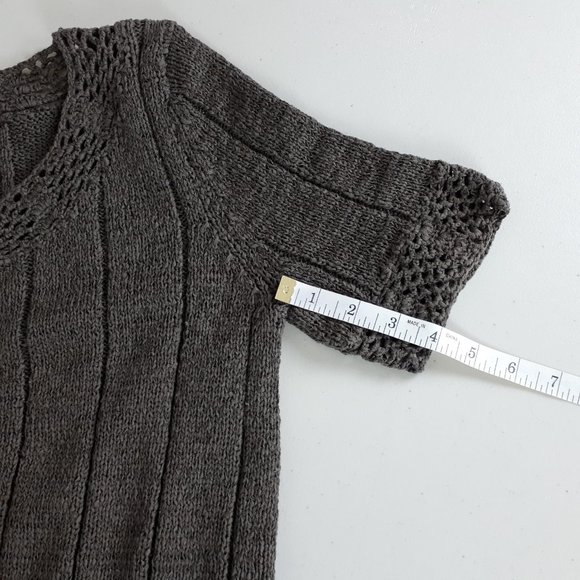 Conrad C Portion Petite Taupe Short Sleeve Knit Cardigan - Picture 6 of 12